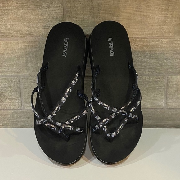 Teva Mandalyn Wedge Sandal-Women's Size 11-Blue & Black straps - Picture 2 of 14